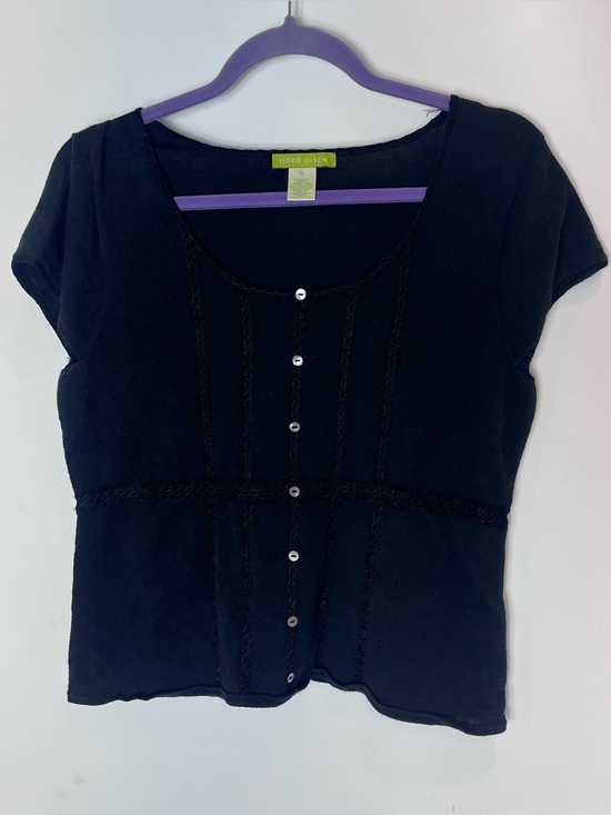 Sigrid Olsen Tops - Sigrid Olsen Black Short Sleeve Blouse XL Cotton Cottagecore Goth Lagenlook‎